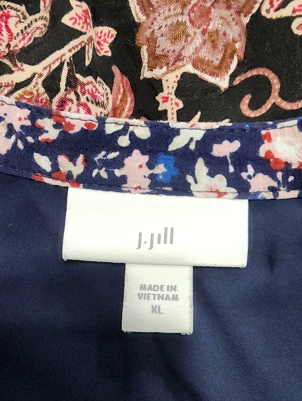 J. Jill Navy Ditsy Floral Wearever 3/4 Sleeve Maxi Dress XL Mature Modest - Picture 5 of 6
